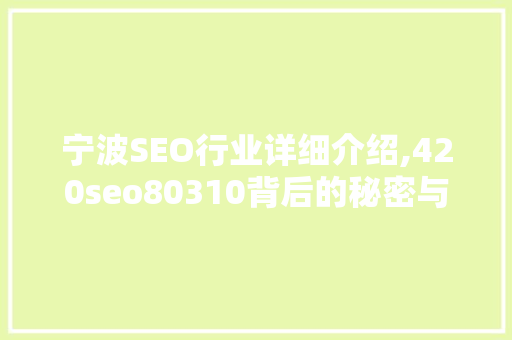 宁波SEO行业详细介绍,420seo80310背后的秘密与启示