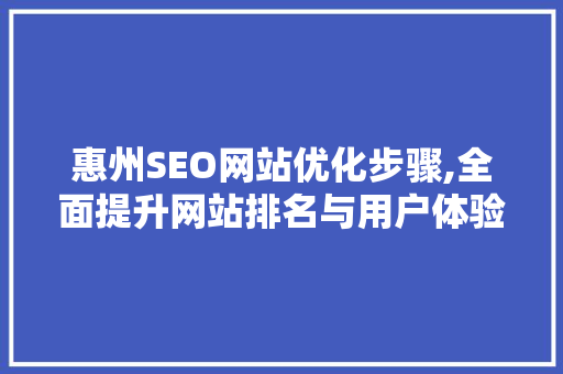 惠州SEO网站优化步骤,全面提升网站排名与用户体验