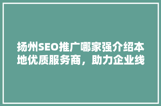 扬州SEO推广哪家强介绍本地优质服务商，助力企业线上腾飞