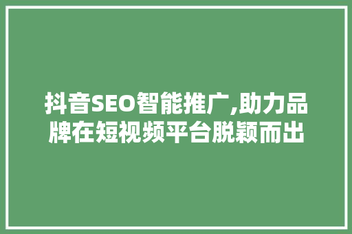 抖音SEO智能推广,助力品牌在短视频平台脱颖而出