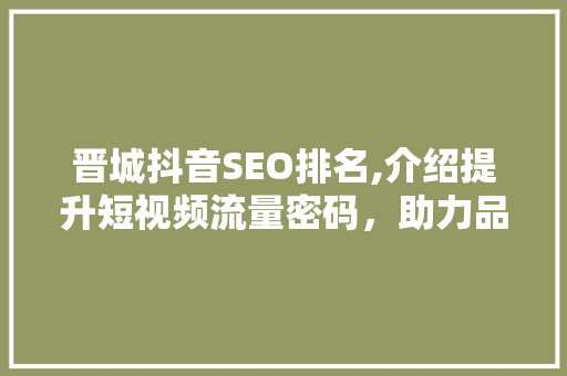 晋城抖音SEO排名,介绍提升短视频流量密码，助力品牌崛起