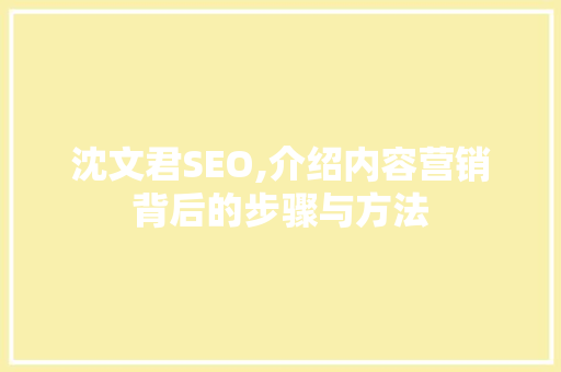沈文君SEO,介绍内容营销背后的步骤与方法