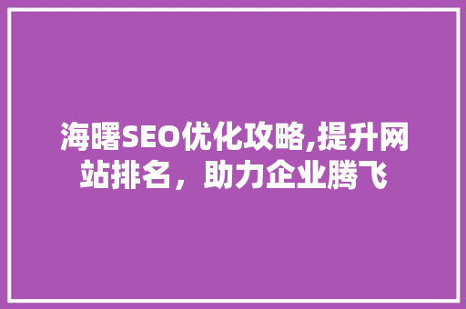 海曙SEO优化攻略,提升网站排名，助力企业腾飞