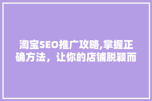 淘宝SEO推广攻略,掌握正确方法，让你的店铺脱颖而出