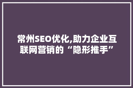 常州SEO优化,助力企业互联网营销的“隐形推手”