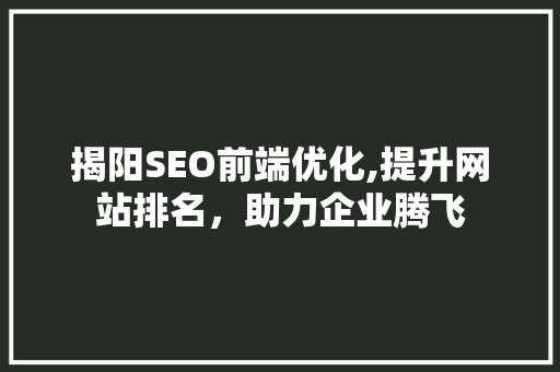 揭阳SEO前端优化,提升网站排名，助力企业腾飞