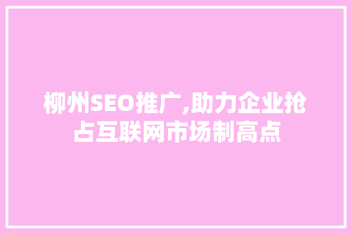 柳州SEO推广,助力企业抢占互联网市场制高点