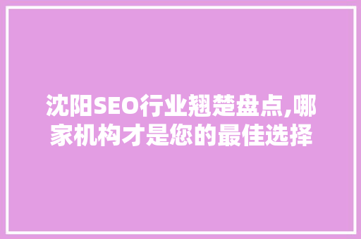 沈阳SEO行业翘楚盘点,哪家机构才是您的最佳选择