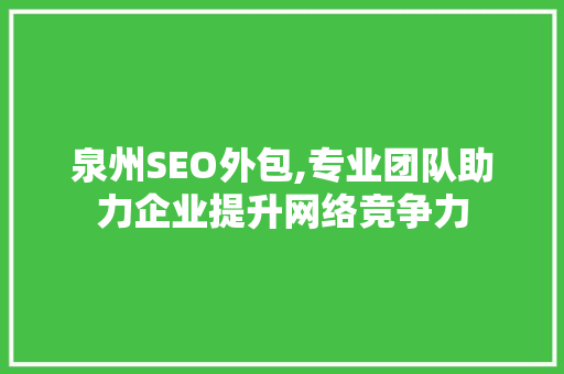 泉州SEO外包,专业团队助力企业提升网络竞争力