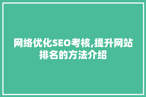 网络优化SEO考核,提升网站排名的方法介绍