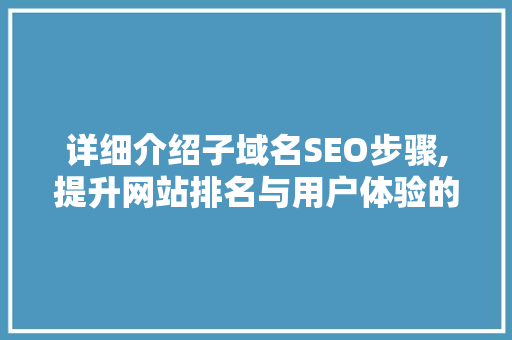 详细介绍子域名SEO步骤,提升网站排名与用户体验的黄金法则