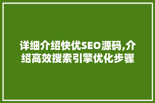 详细介绍快优SEO源码,介绍高效搜索引擎优化步骤  第1张