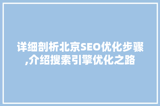 详细剖析北京SEO优化步骤,介绍搜索引擎优化之路