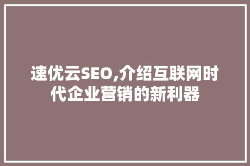 速优云SEO,介绍互联网时代企业营销的新利器