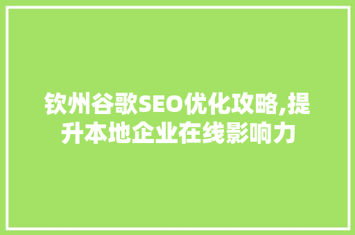 钦州谷歌SEO优化攻略,提升本地企业在线影响力
