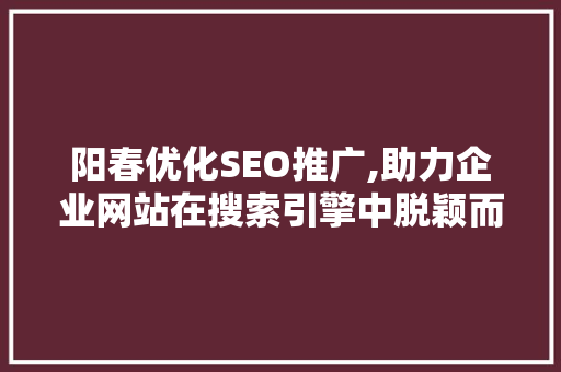 阳春优化SEO推广,助力企业网站在搜索引擎中脱颖而出