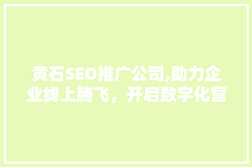 黄石SEO推广公司,助力企业线上腾飞，开启数字化营销新篇章