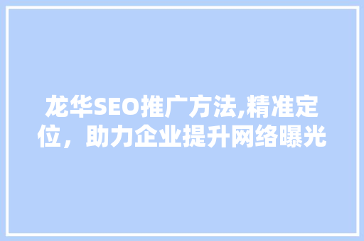 龙华SEO推广方法,精准定位，助力企业提升网络曝光度