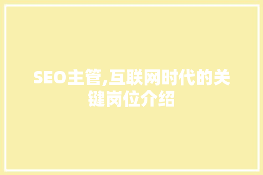 SEO主管,互联网时代的关键岗位介绍