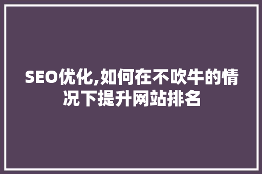 SEO优化,如何在不吹牛的情况下提升网站排名