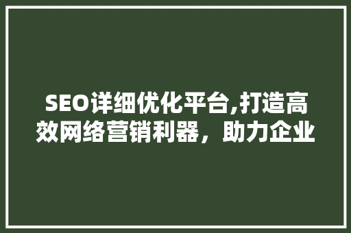 SEO详细优化平台,打造高效网络营销利器，助力企业腾飞