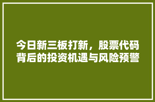 今日新三板打新，股票代码背后的投资机遇与风险预警