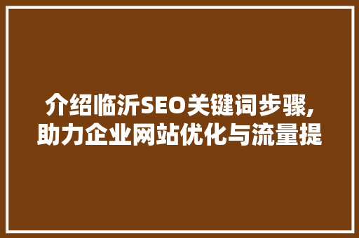 介绍临沂SEO关键词步骤,助力企业网站优化与流量提升  第1张