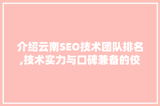 介绍云南SEO技术团队排名,技术实力与口碑兼备的佼佼者