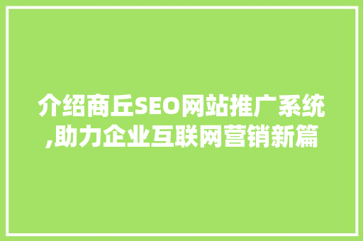 介绍商丘SEO网站推广系统,助力企业互联网营销新篇章  第1张