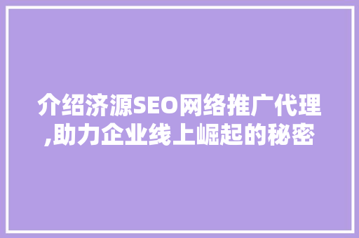 介绍济源SEO网络推广代理,助力企业线上崛起的秘密武器