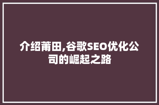 介绍莆田,谷歌SEO优化公司的崛起之路