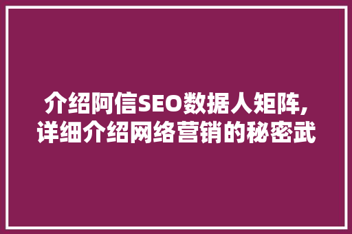 介绍阿信SEO数据人矩阵,详细介绍网络营销的秘密武器