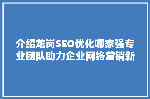 介绍龙岗SEO优化哪家强专业团队助力企业网络营销新篇章