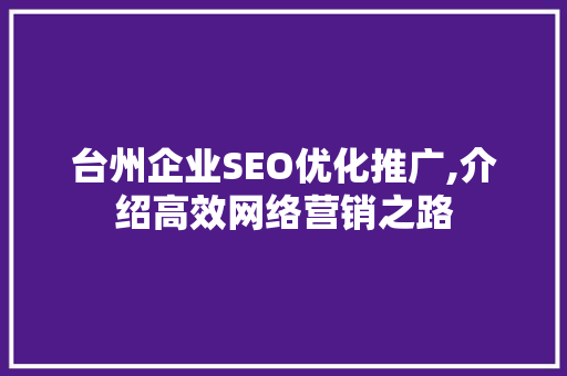 台州企业SEO优化推广,介绍高效网络营销之路