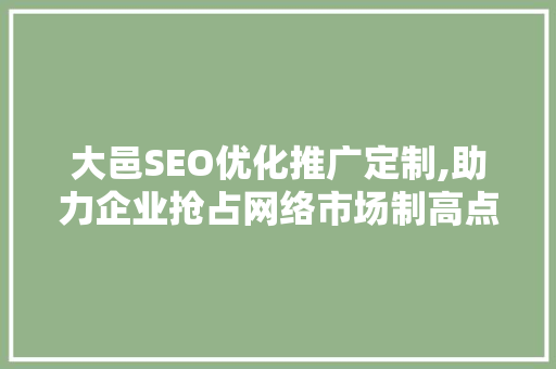 大邑SEO优化推广定制,助力企业抢占网络市场制高点