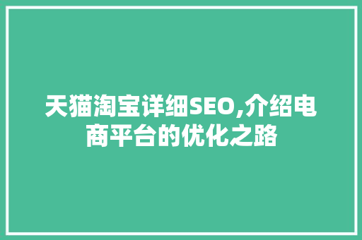 天猫淘宝详细SEO,介绍电商平台的优化之路