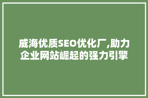 威海优质SEO优化厂,助力企业网站崛起的强力引擎