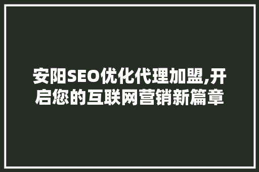安阳SEO优化代理加盟,开启您的互联网营销新篇章  第1张