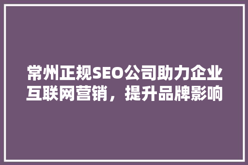 常州正规SEO公司助力企业互联网营销，提升品牌影响力