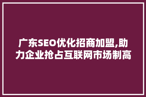 广东SEO优化招商加盟,助力企业抢占互联网市场制高点