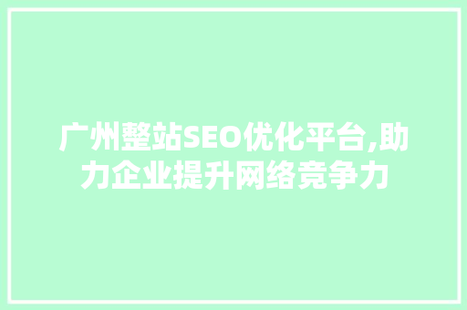 广州整站SEO优化平台,助力企业提升网络竞争力