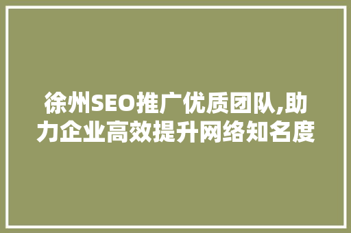 徐州SEO推广优质团队,助力企业高效提升网络知名度