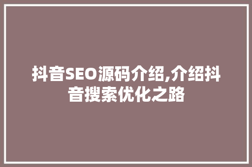 抖音SEO源码介绍,介绍抖音搜索优化之路