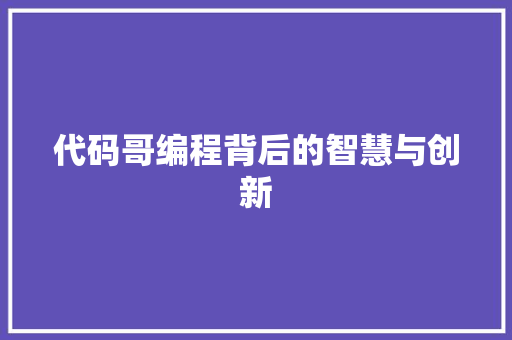 代码哥编程背后的智慧与创新