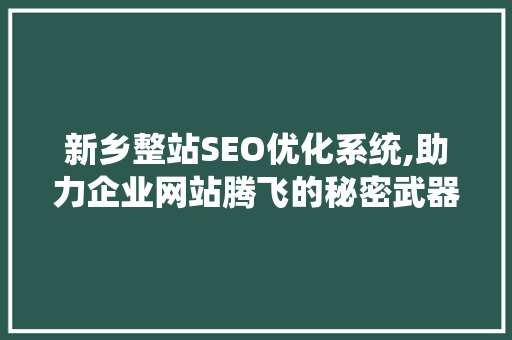 新乡整站SEO优化系统,助力企业网站腾飞的秘密武器
