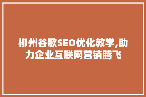 柳州谷歌SEO优化教学,助力企业互联网营销腾飞