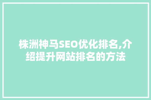 株洲神马SEO优化排名,介绍提升网站排名的方法