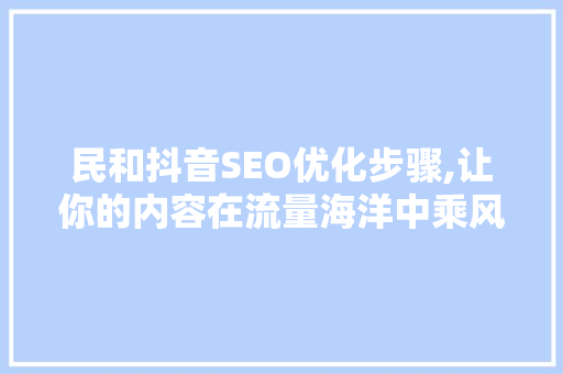 民和抖音SEO优化步骤,让你的内容在流量海洋中乘风破浪