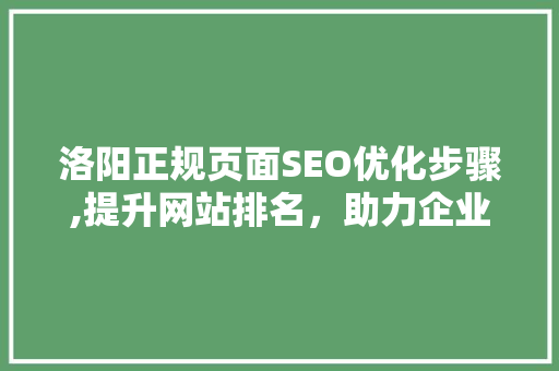 洛阳正规页面SEO优化步骤,提升网站排名，助力企业腾飞