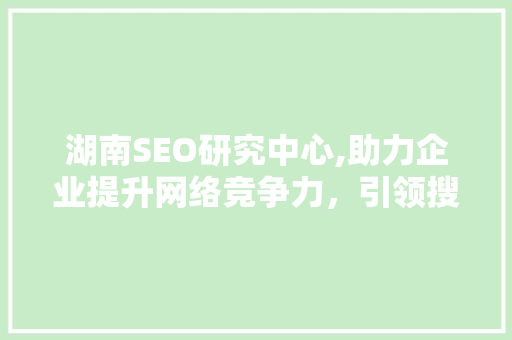 湖南SEO研究中心,助力企业提升网络竞争力，引领搜索引擎优化新潮流